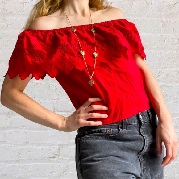Zara Tops - ZARA boho red off the shoulder top. Size xs-s. 100% cotton.